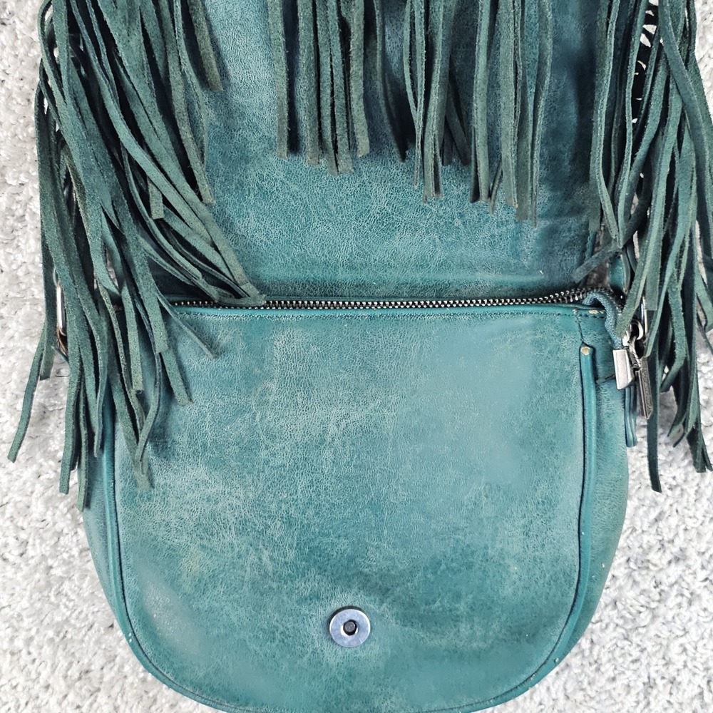 Wrangler Turquoise Fringe Crossbody Messenger Bag Floral Southwest Whipstitch - Picture 2 of 15